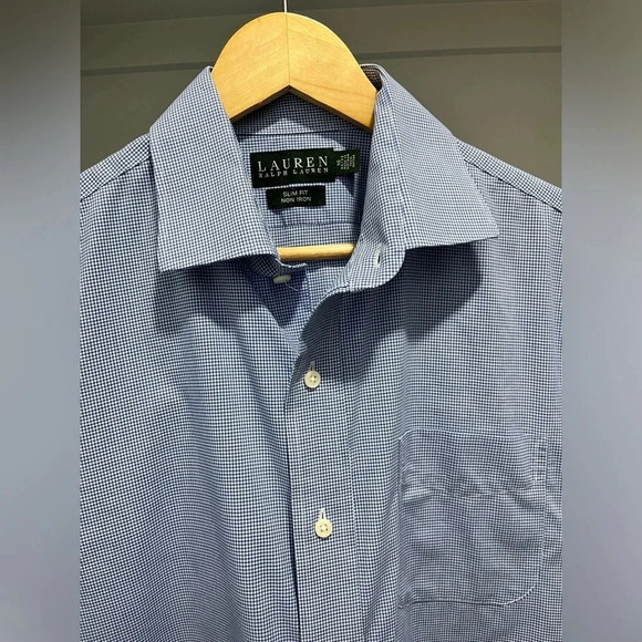 Lauren Ralph Lauren slim Fit non iron Dress Shirt 100% cotton gingham 16 32/33 - Picture 2 of 5